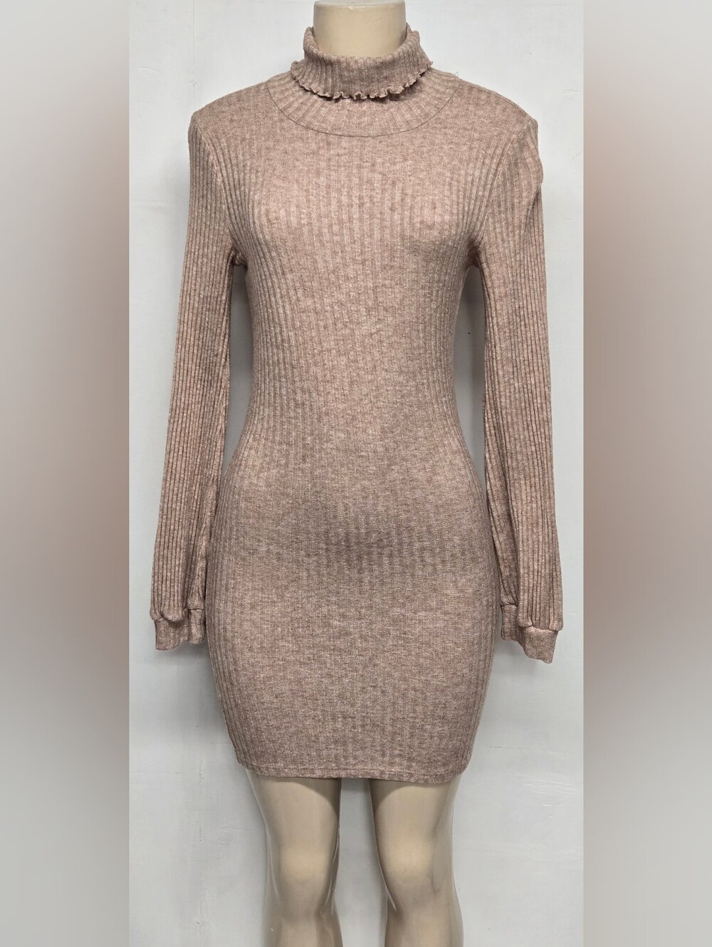 Forever 21 M Bodycon Dress Stretch Ribbed Knit Turtleneck Long Sleeve Mini